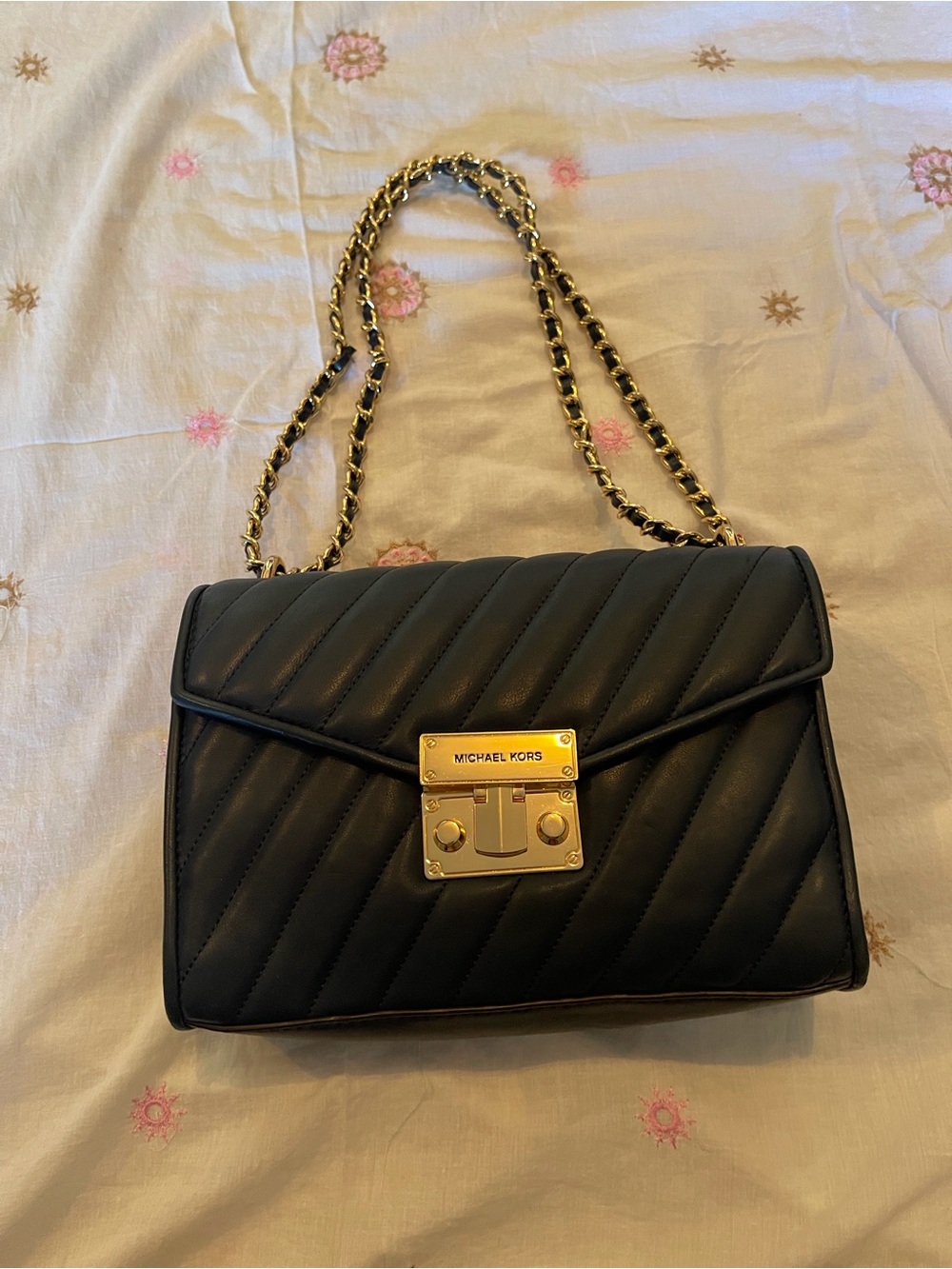 Michael Kors Leather Quilted Shoulder/crossbody  Bag with Gold Hardware
